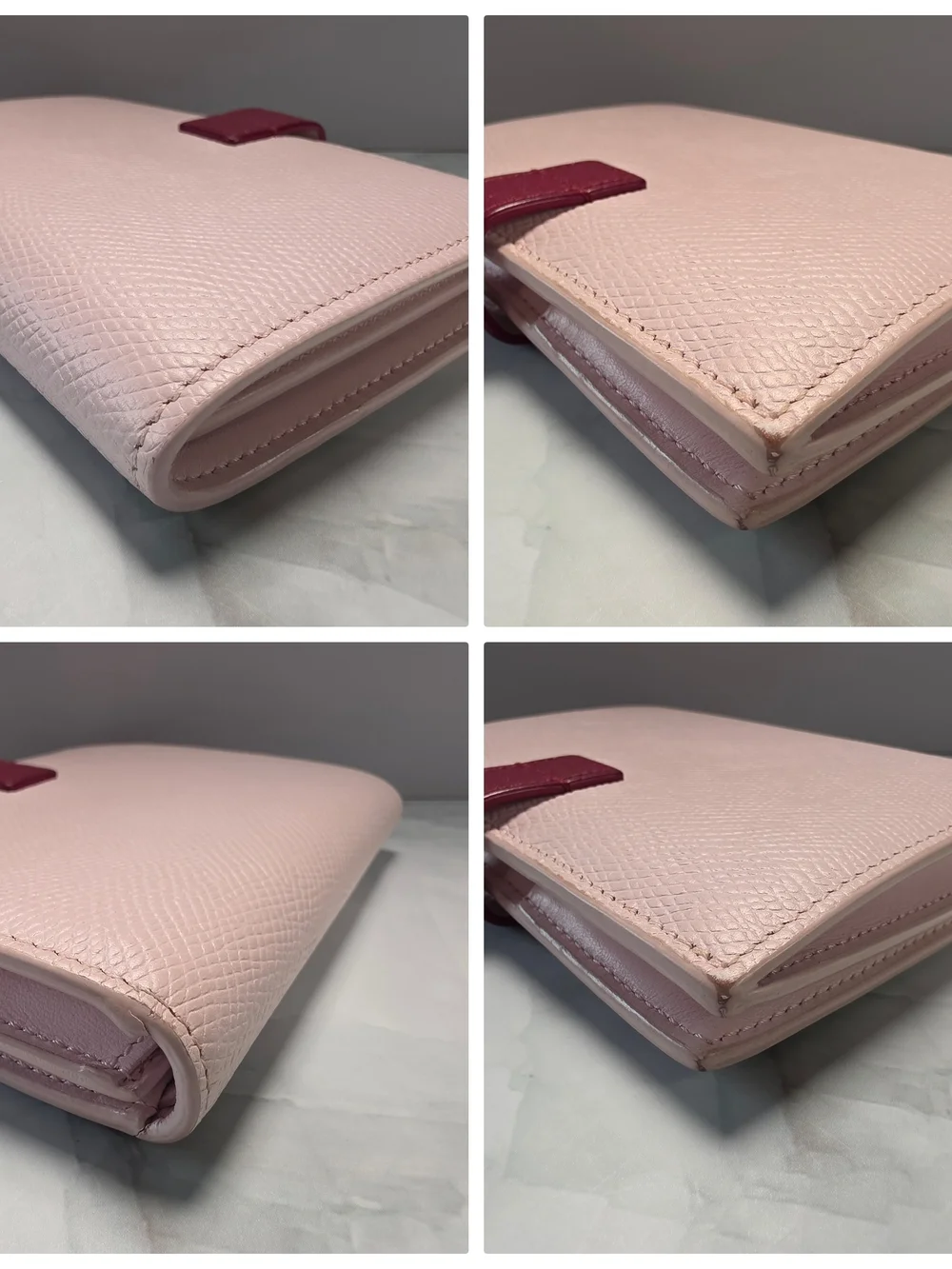 Celine Medium Strap Wallet Light Pink & Burgundy Leather w/ Box
